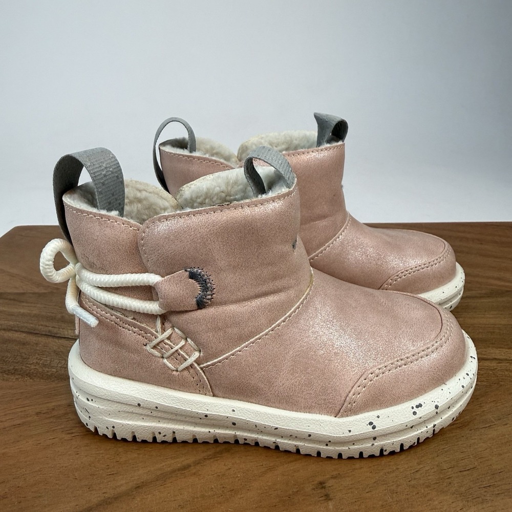 New Little Kids Hey Dude Camden Bow Sparkle Pink Lined Ankle Booties Boots Sz 6C
